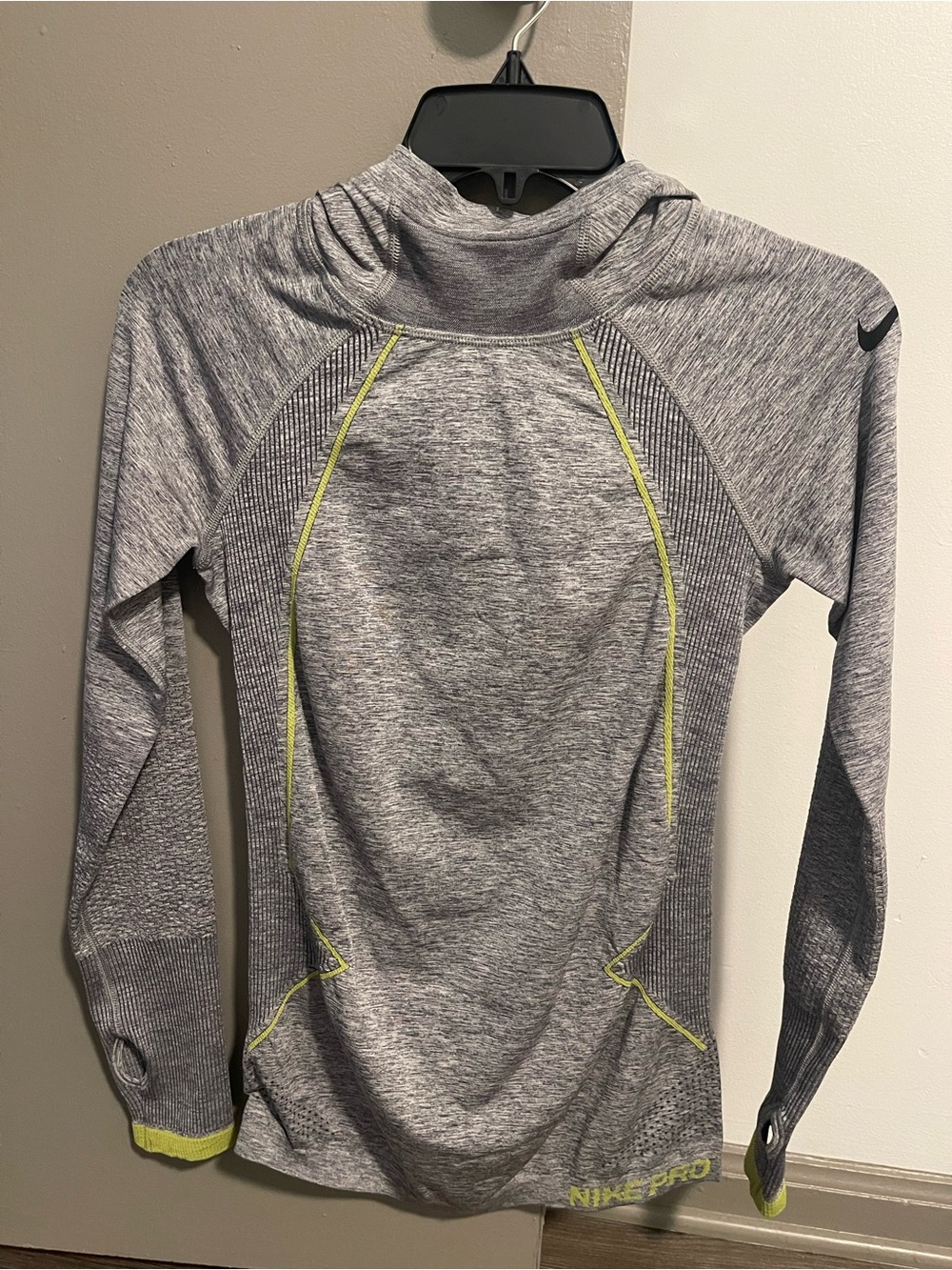 Nike Grey Heather Long-Sleeve Hoodie with Lime Trim